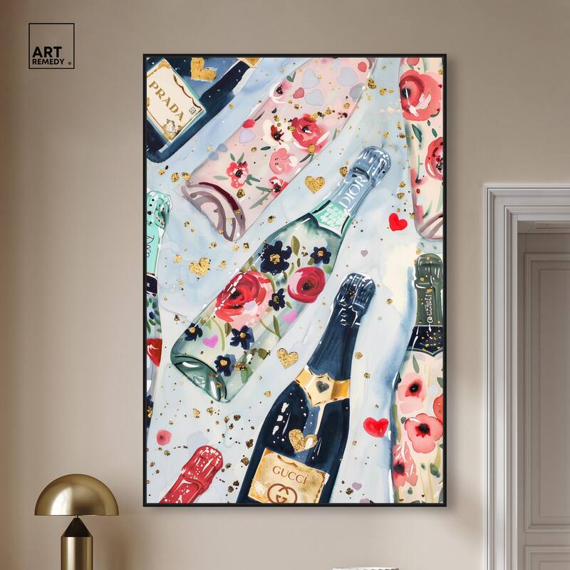 Fun Floral Champagne Canvas by Art Remedy