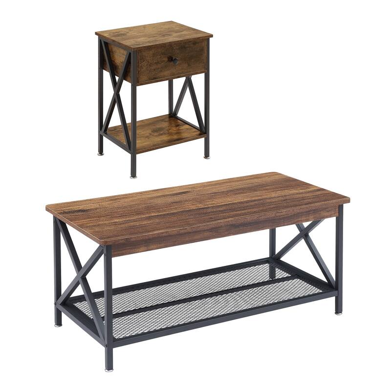 VECELO Contemporary Coffee Table Set, Living Room Set(2PCS/3PCS) - 2-Pieces - Antique Brown