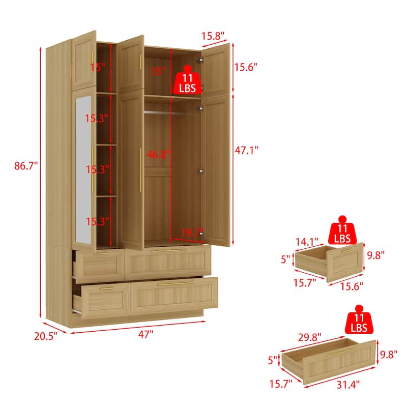 Tall Wardrobe Closet Clothes Storage Organizer with Hanging Rods