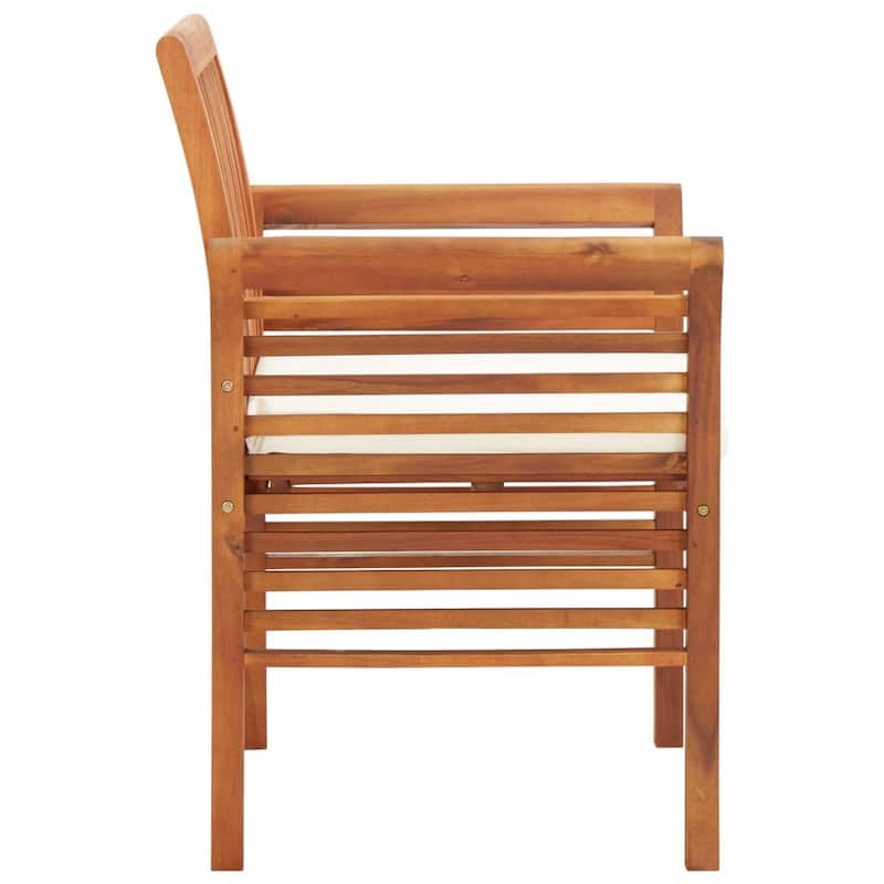 Kim Outdoor Dining Set of 2, Brown Acacia Wood, Cream Cushions