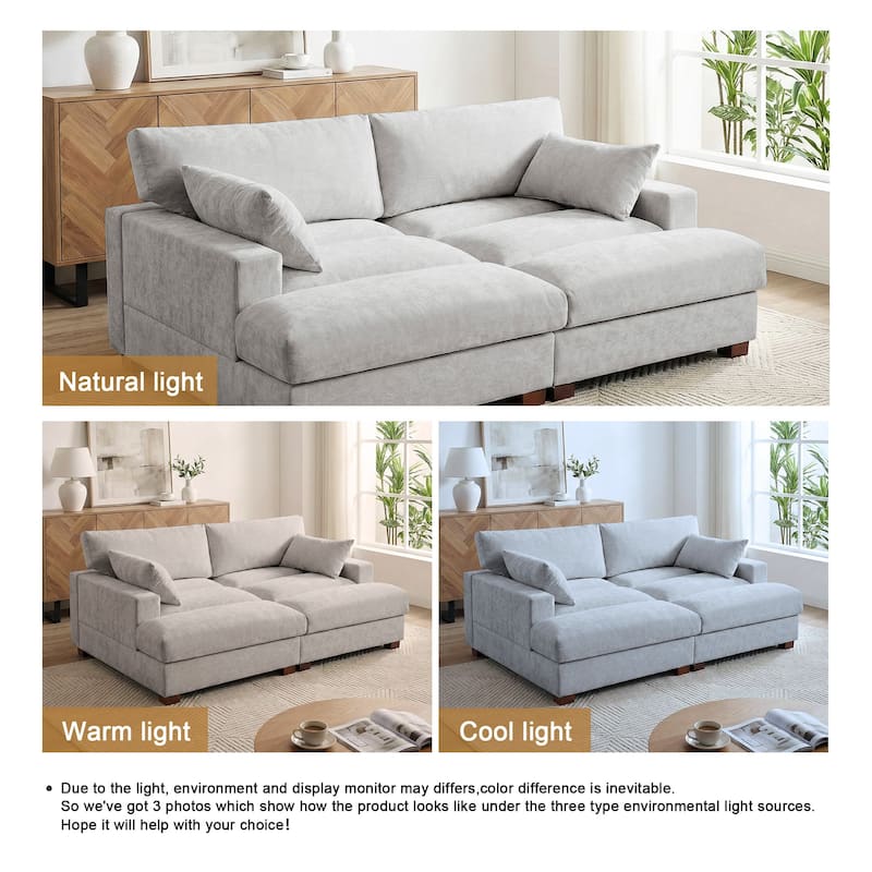 Mid-Century Chenille Adjustable Headrest Chaise Lounge Sofa