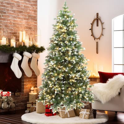 7.5Ft Pre-Lit Snow-Kissed Artificial Christmas Tree - 90" H x 52" Diameter