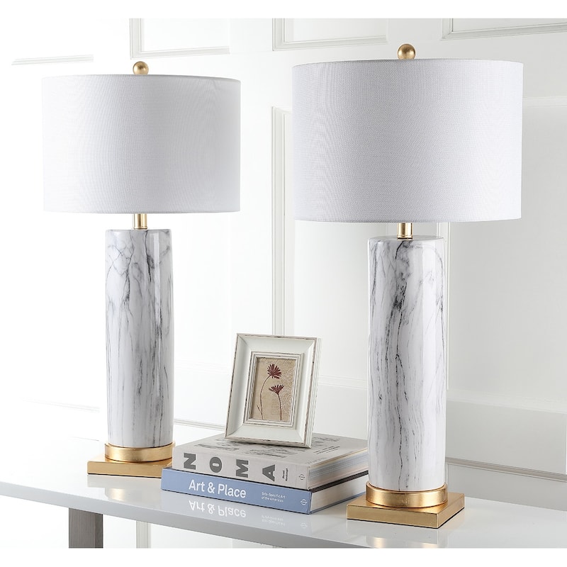 SAFAVIEH Lighting 31.25-inch Sonia Marble Black/ White Table Lamp (Set of 2) - 15"x15"x31.25"