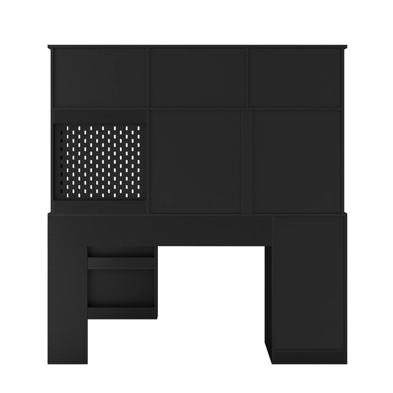 L Shaped Computer Desk with Outlet,Bookshelf & Hutch