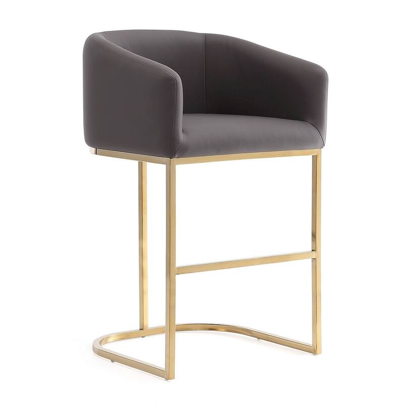 Manhattan Comfort Louvre 40 in. Black Stainless Steel Barstool - Grey