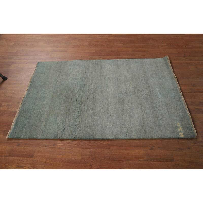Blue Modern Gabbeh Oriental Foyer Rug Hand-Knotted Wool Carpet - 3'4"x 4'10"