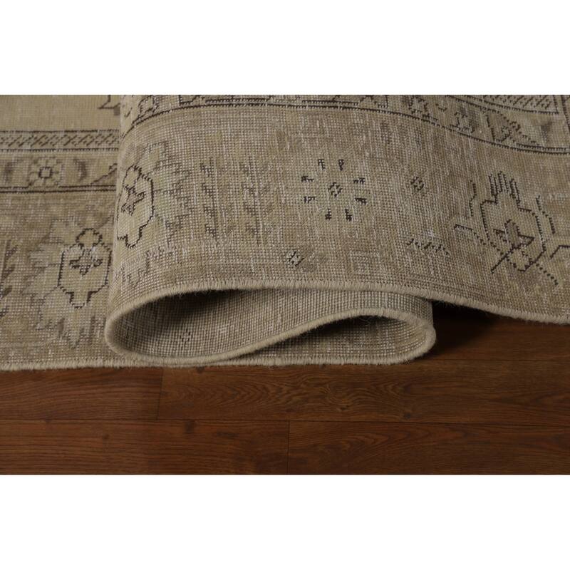 Geometric Beige Tabriz Persian Vintage Rug Handmade Wool Carpet - 8'11" x 11'5"