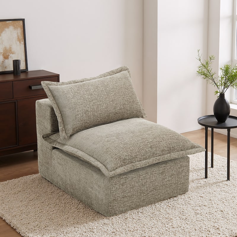 32"W Chenille Upholstered No Assembly Armless Accent Chair - Camel