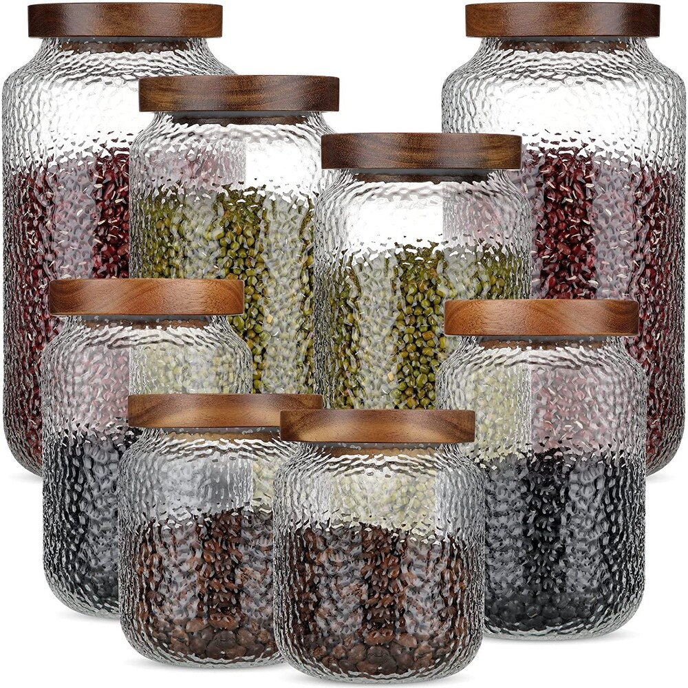 Ribbed Glass Bathroom Jars with Black Bamboo Lids - Bed Bath & Beyond -  39690062