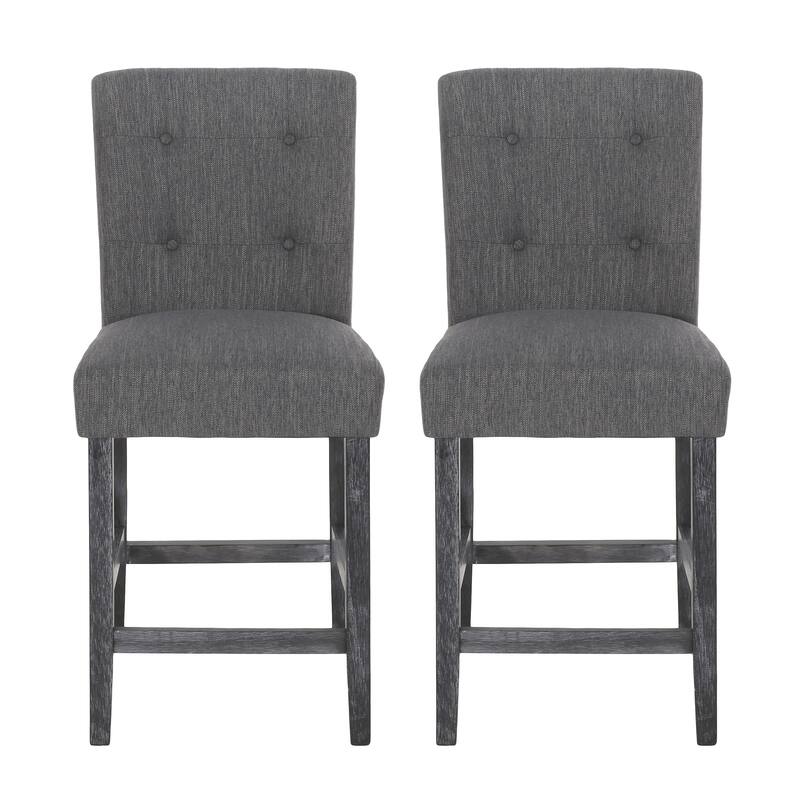 26 Inch Fabric Button Tufted Counter Stools, Set of 2
