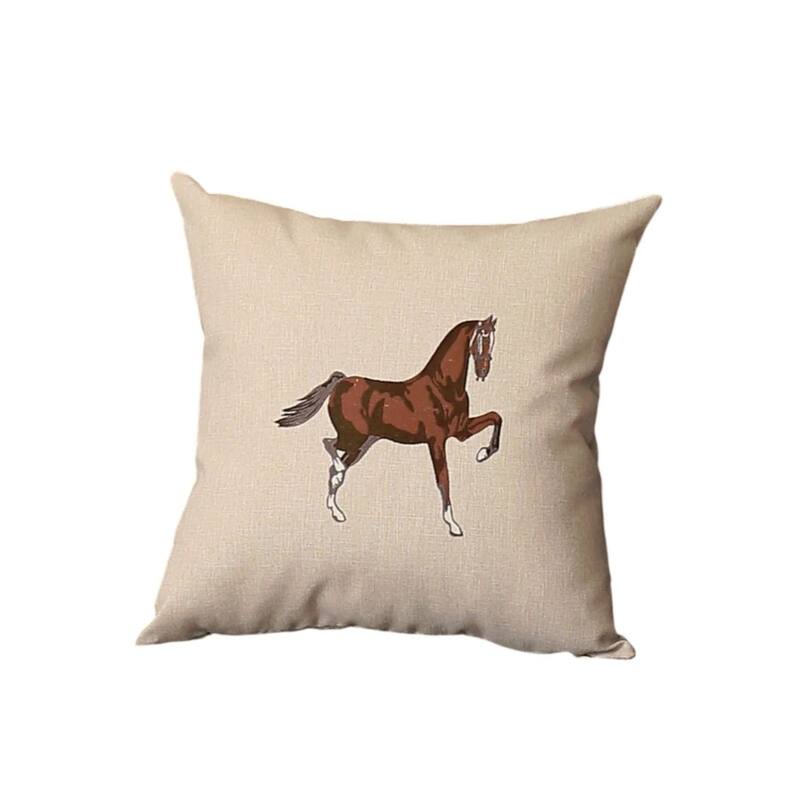 HomeRoots Set Of Four 18" X 18" Beige And Brown Horse Faux Leather Zippered Pillow With Embroidery