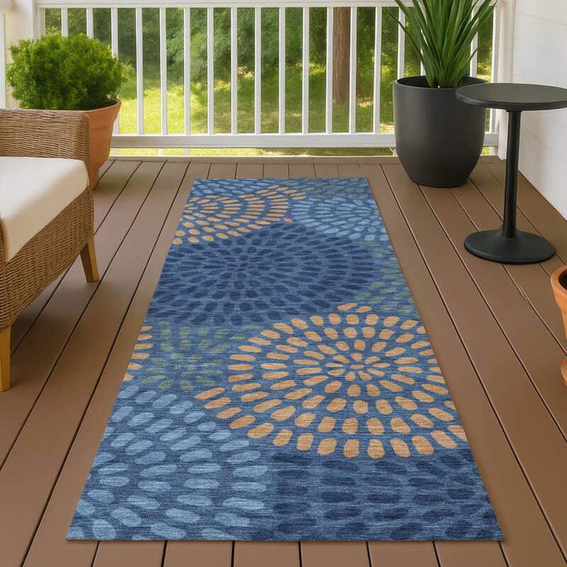 Machine Washable Indoor/ Outdoor Casual Ric Chantille Rug - Navy - 2'3" x 7'6"