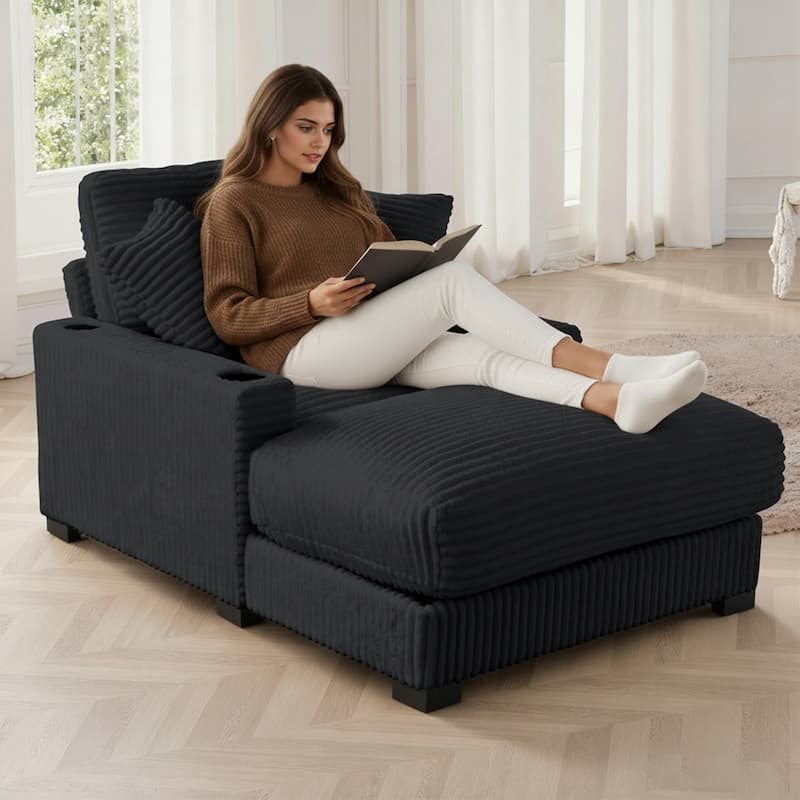 GDFStudio - Polyester 1-Seater 28.3" Chaise Lounge with Tufted Back and Arm - Black