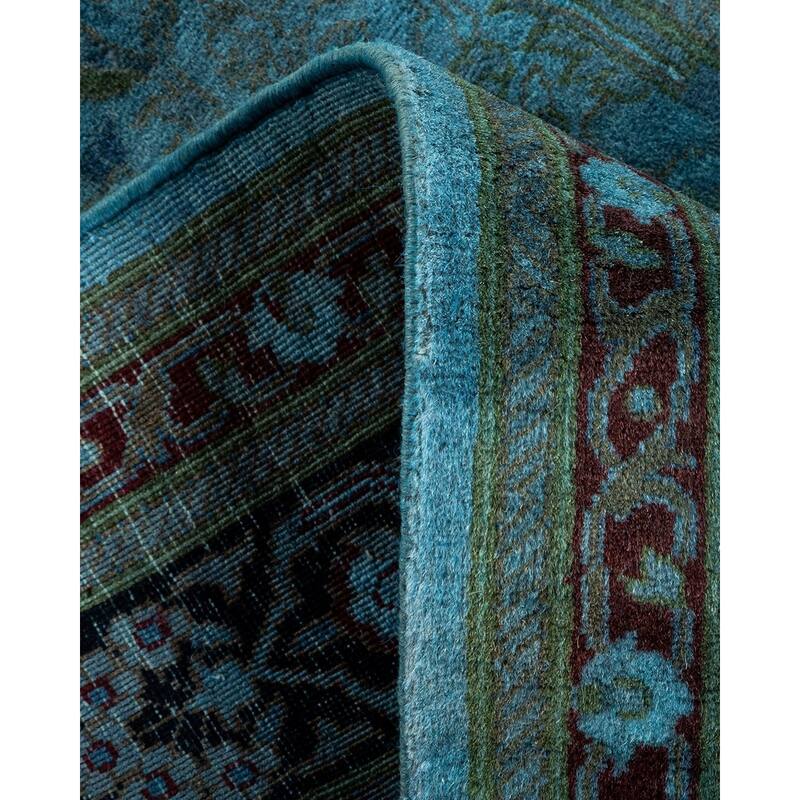 Overton Hand Knotted Wool Vintage Inspired Modern Contemporary Overdyed Blue Runner Rug - 2' 6" x 18' 1"