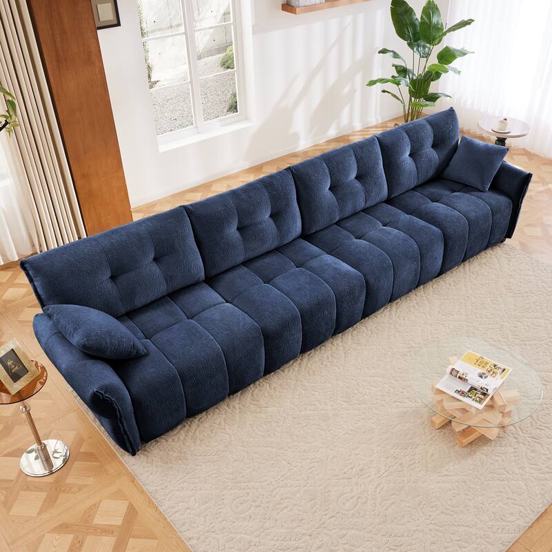 Modular 4-Seat Chenille Sofa Set with 2 Ottomans, High-Resilience Cushions and Solid Wood Frame