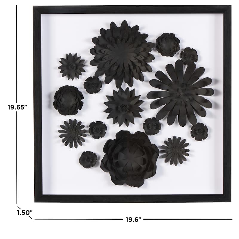 Black Paper Cluster Floral Shadow Box with Varying Shapes and Sizes