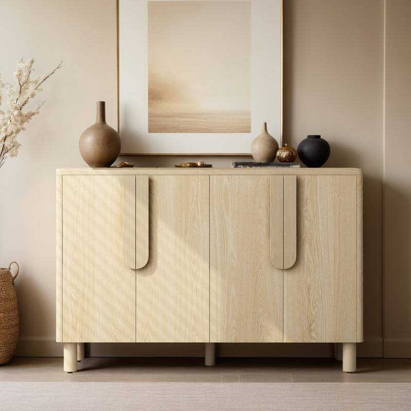 4-Door Buffet Cabinet with Storage, Wood Sideboard Cabinet with Unique Arc Handles and Adjustable Shelves for Dining Room