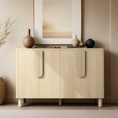 4-Door Buffet Cabinet with Storage, Wood Sideboard Cabinet with Unique Arc Handles and Adjustable Shelves for Dining Room