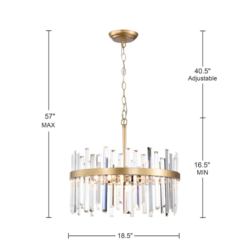 Casandra 5-light Drum Crystal Glass Chandelier-Glossy Brass - 18.5 inches in diameter x 16.5 inches H