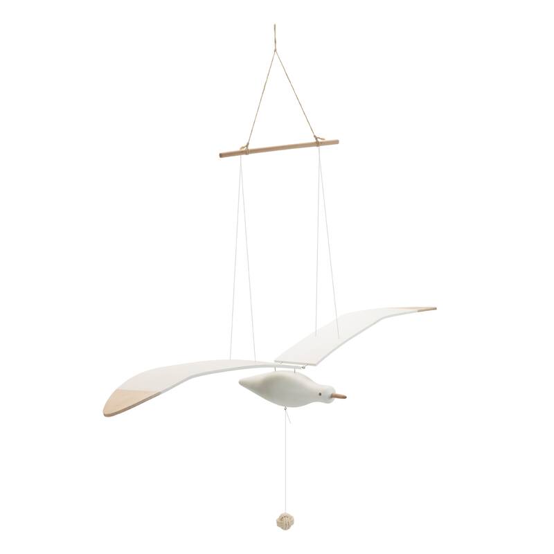 HomeRoots 37" White And Natural Hanging Seagull Decorative Sculpture - 34.50 in. x 37.00 in. x 10.50 in.