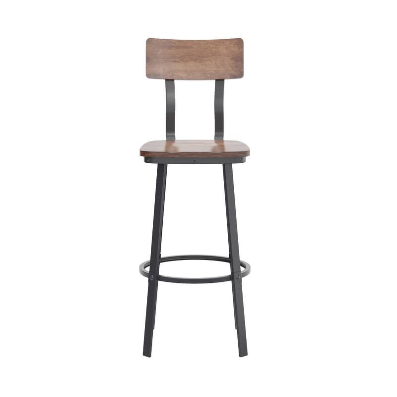 Rustic Walnut Restaurant Barstool with Wood Seat & Back & Gray Powder Coat Frame - 16.25"W x 22.75"D x 45"H