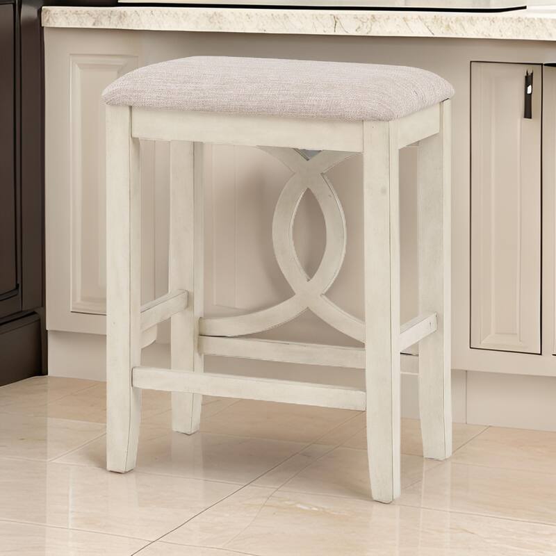 Ruth 25 Inch Counter Height Stool Set of 2, Beige Polyester Padded, White
