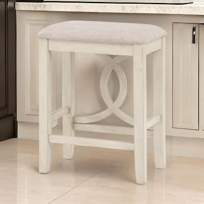 Ruth 25 Inch Counter Height Stool Set of 2, Beige Polyester Padded, White