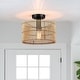 preview thumbnail 2 of 9, True Fine Eclectic Natural Rattan and Bamboo Semi Flush Mount Ceiling Light with Black Hardware - 11.8"W