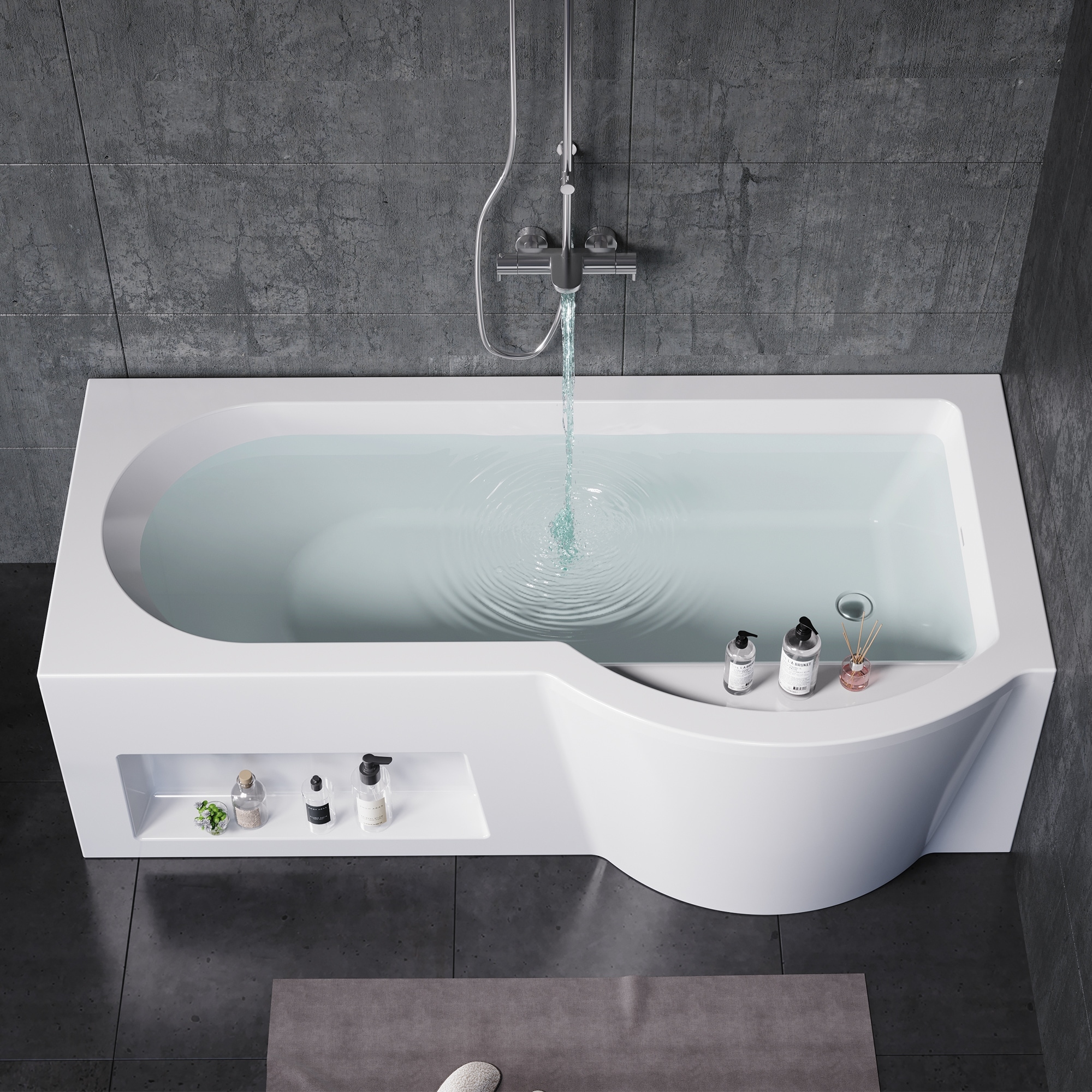 Yulika 66" Acrylic Soaking Bathtub with Built-In Storage and Glass Door