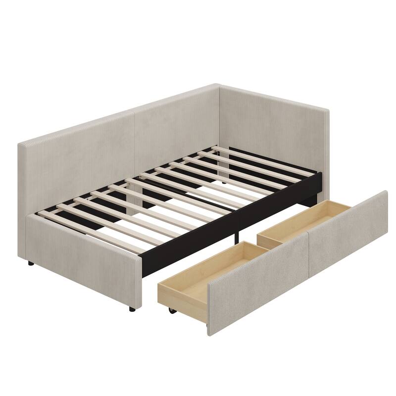 L Shape Corner Bed, Corduroy Upholstered Daybed