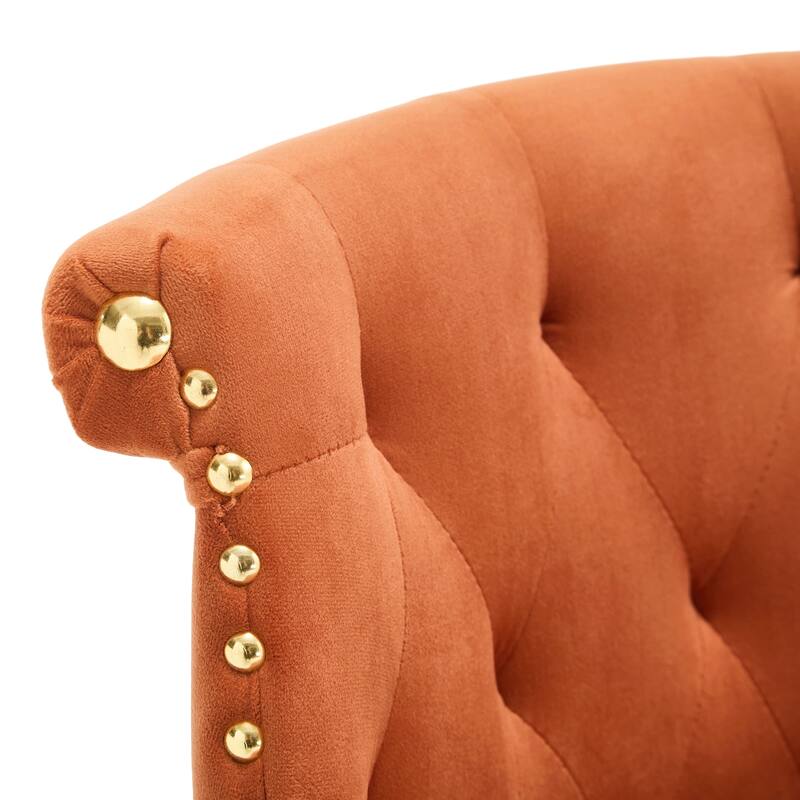 Versatile Velvet Tufted Bar Chairs Set of 2 Swivel Bar Stools with Back Pull Ring, Rivet Decoration and Wooden Square Foot