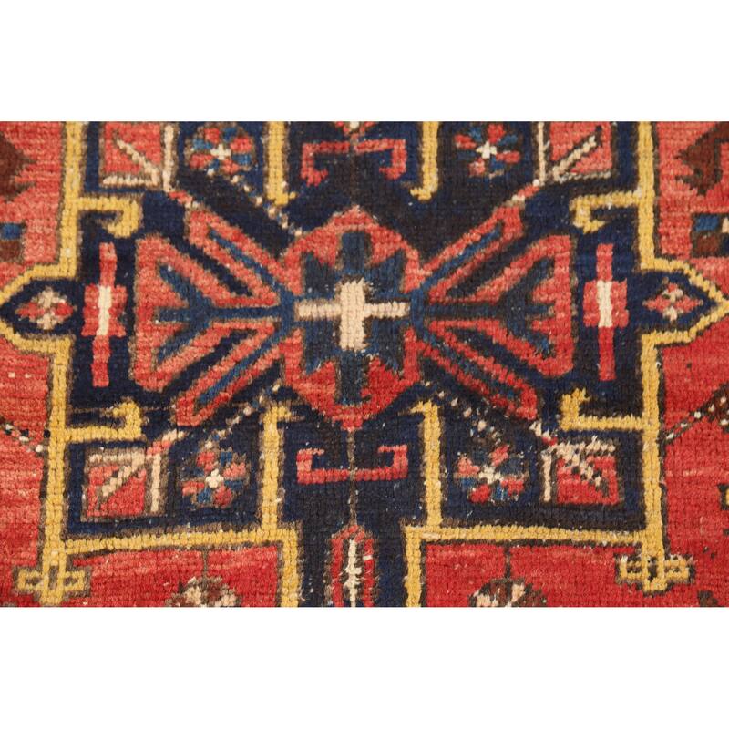 Hand Knotted Oriental 100% Wool Carpet Traditional Geometric Oranges & Rust Heriz Runner Rug - 10' 4'' X 2' 7''