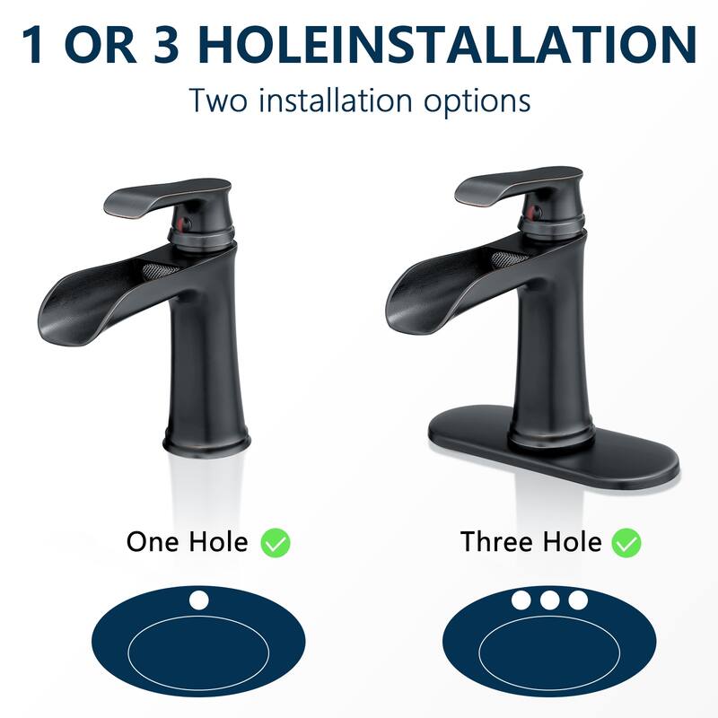 Modern Single Handle Single Hole Bathroom Sink Faucet with Pop Up Drain and Supply Line, Waterfall Spout Design