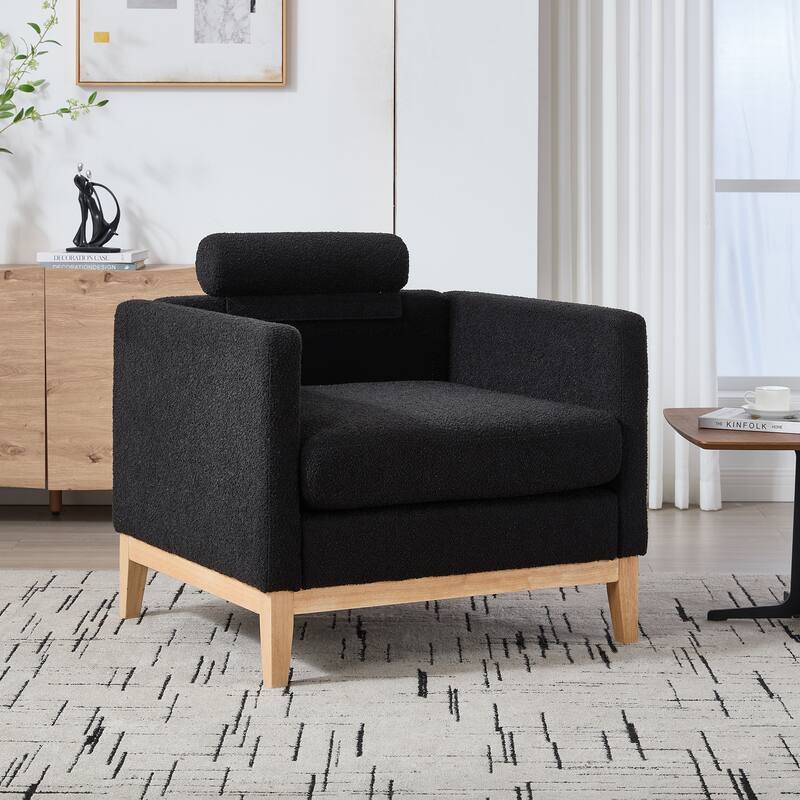 Minimalist Reading Armchair Single Sofa with Two Pillows, Black Side Chair Dressing Chair Upholstered Chair