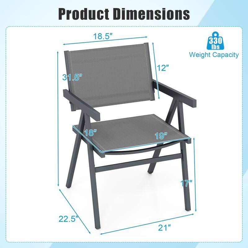 Gymax Patio Chairs Set of 2 w/Breathable Fabric Seat & Tilt Backrest