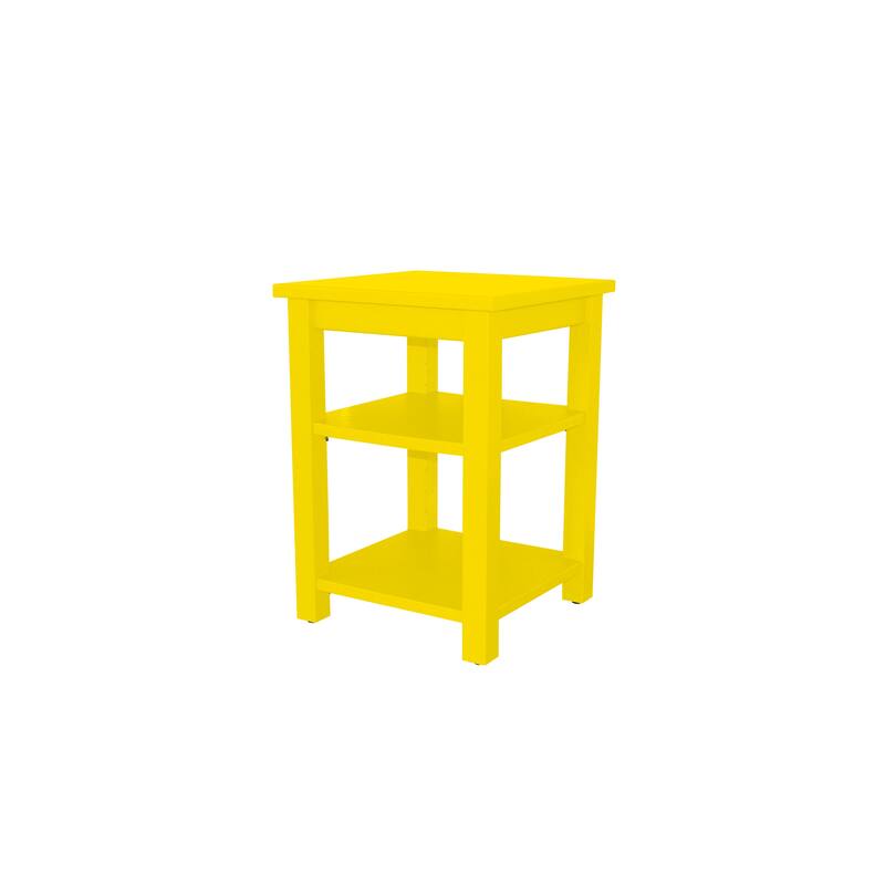 Solid Pine Night Stand with 2 Shelves - Canary Yellow