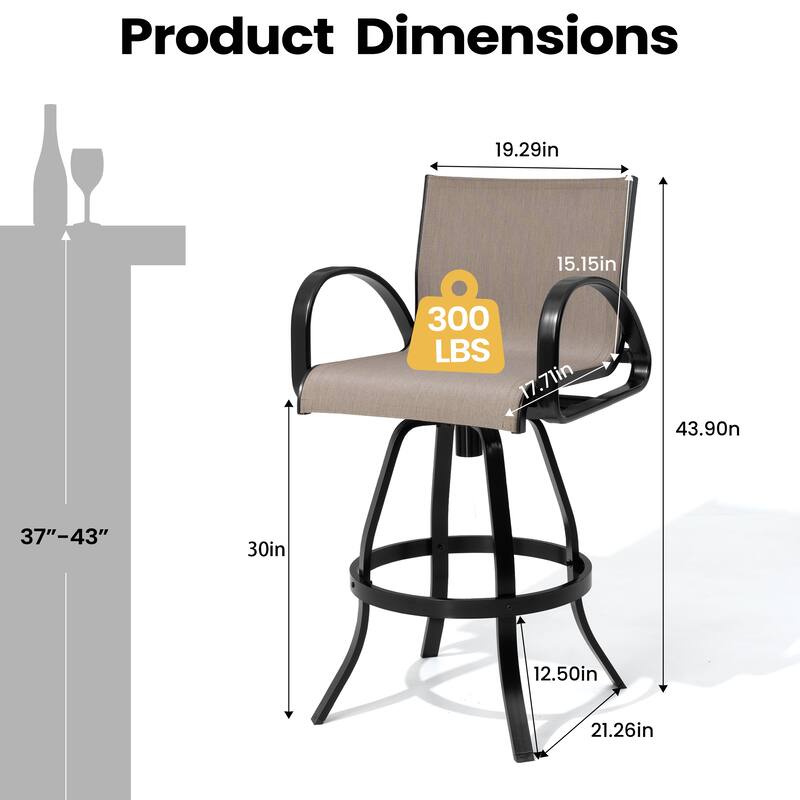 VredHom Outdoor Patio All-Weather Aluminum Swivel Sunbrella Fabric Dining Chairs Bar Stools