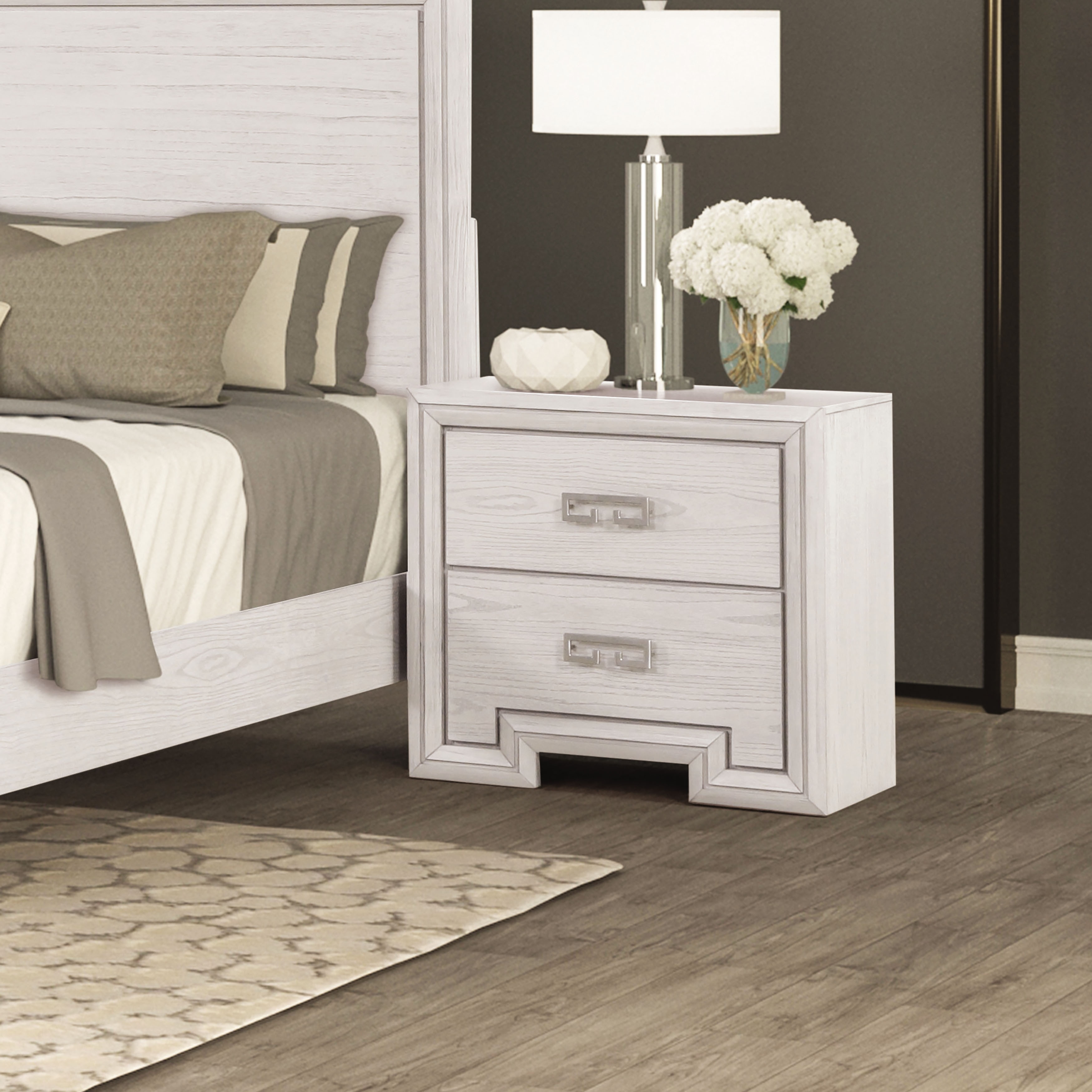 Furniture of America Klasiin Rustic White Wood 2-Drawer Nightstand with USB Ports