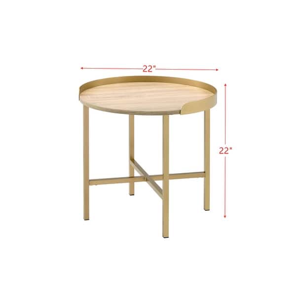 End Table Wooden Coffee Table Round Table Top Oak Table Gold Finish ...