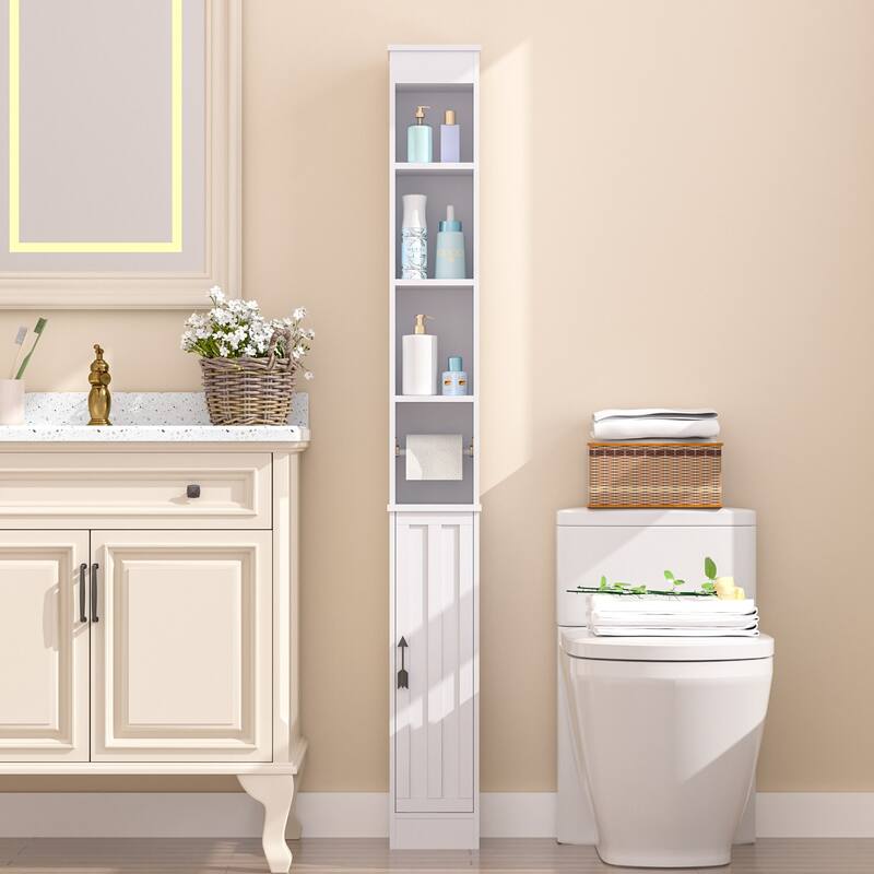 VECELO 70.86 inch Bathroom Floor Cabinet with 1 Door & 4 Shelves Floor Cabinet, Freestanding Bathroom Cabinet