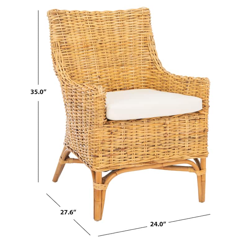 SAFAVIEH Permelia Rattan Accent Chair with Cushion - 24" W x 27.6" L x 35" H - 24Wx28Dx35H