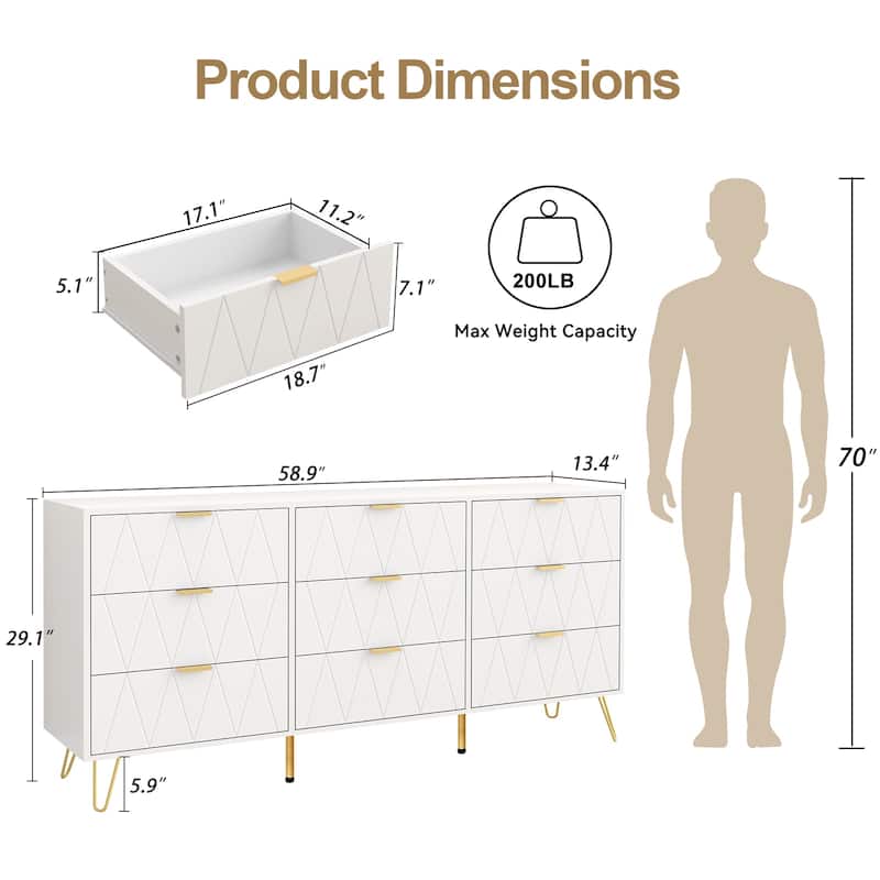 9 Drawers Chest Of Dresser Storage Tower Cabinet Bedroom Organizer