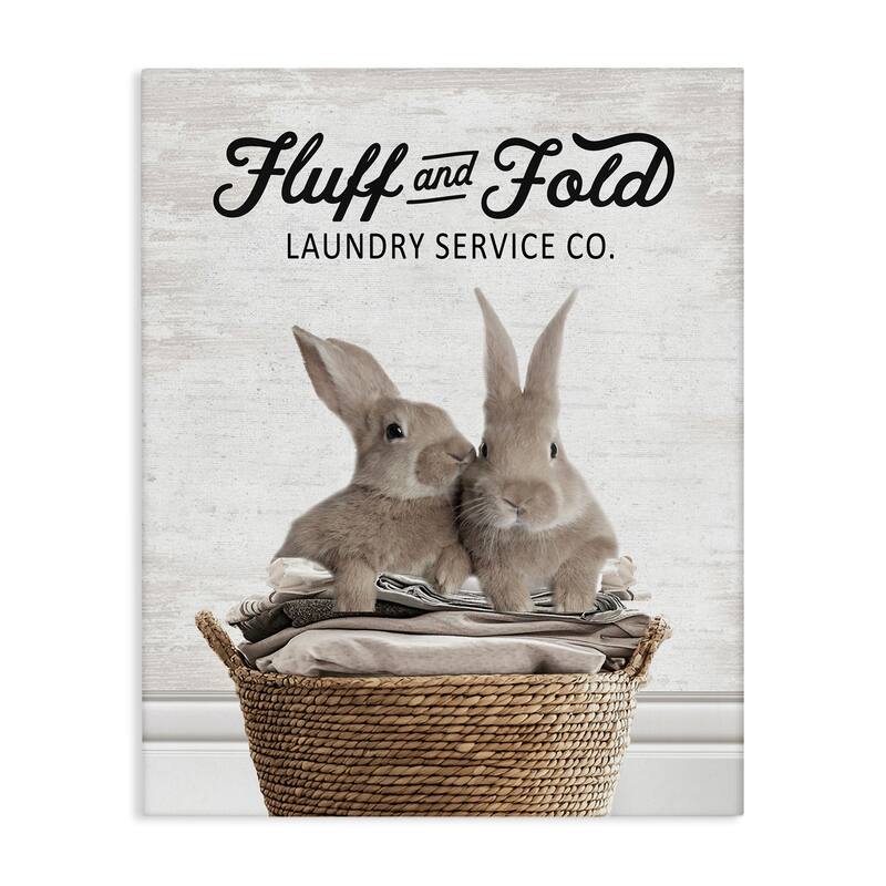 Stupell Vintage Laundry Service Bunnies Canvas Wall Art Design By Lettered and Lined - 36 x 48