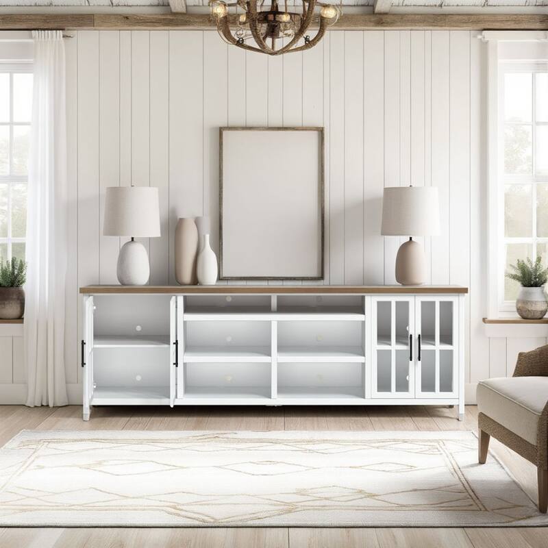 Bridgevine Home Modern Farmhouse 96 inch TV Stand Console for TVs up to 100 inches, No Assembly Requried, Two-Tone Finish