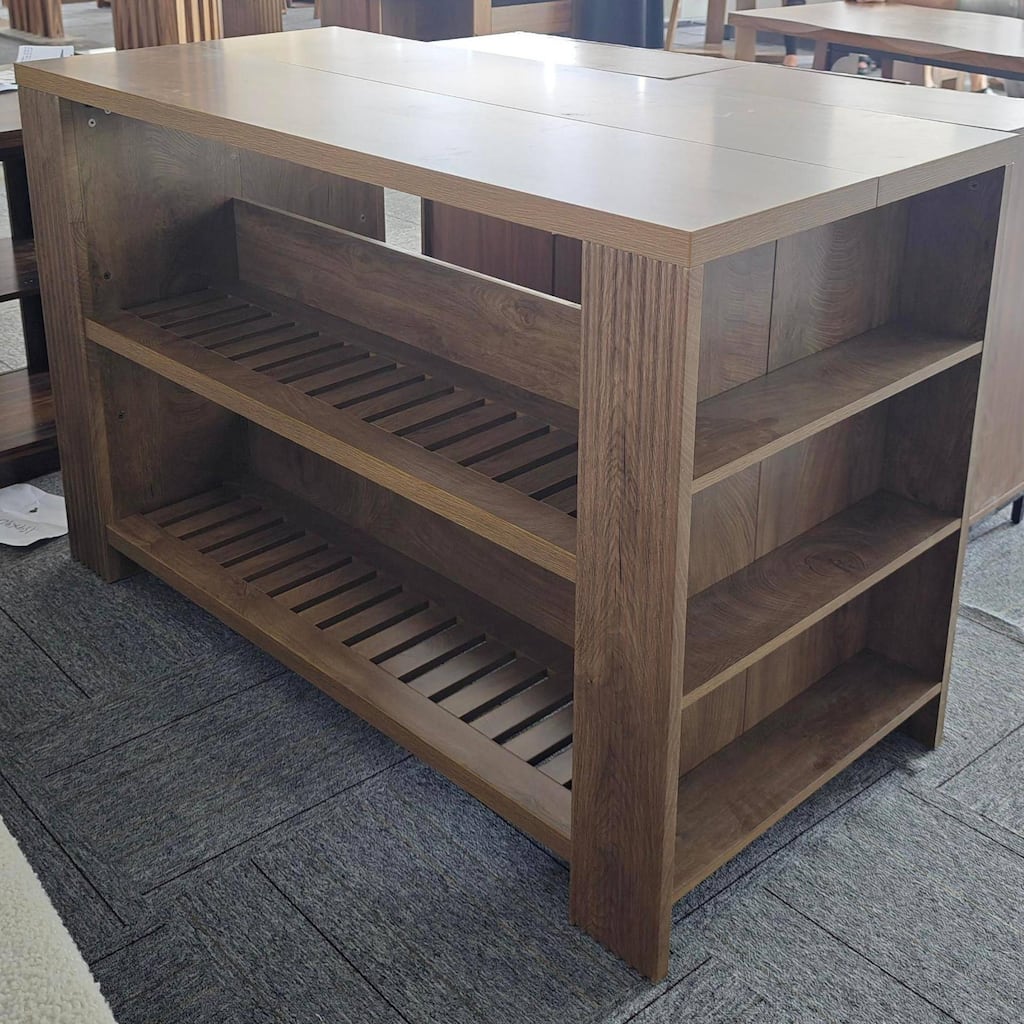 59 Inch Stationary Kitchen Island with Open Storage Shelves, Farmhouse Style - 27.55" D x 59.05" W x 35.43" H