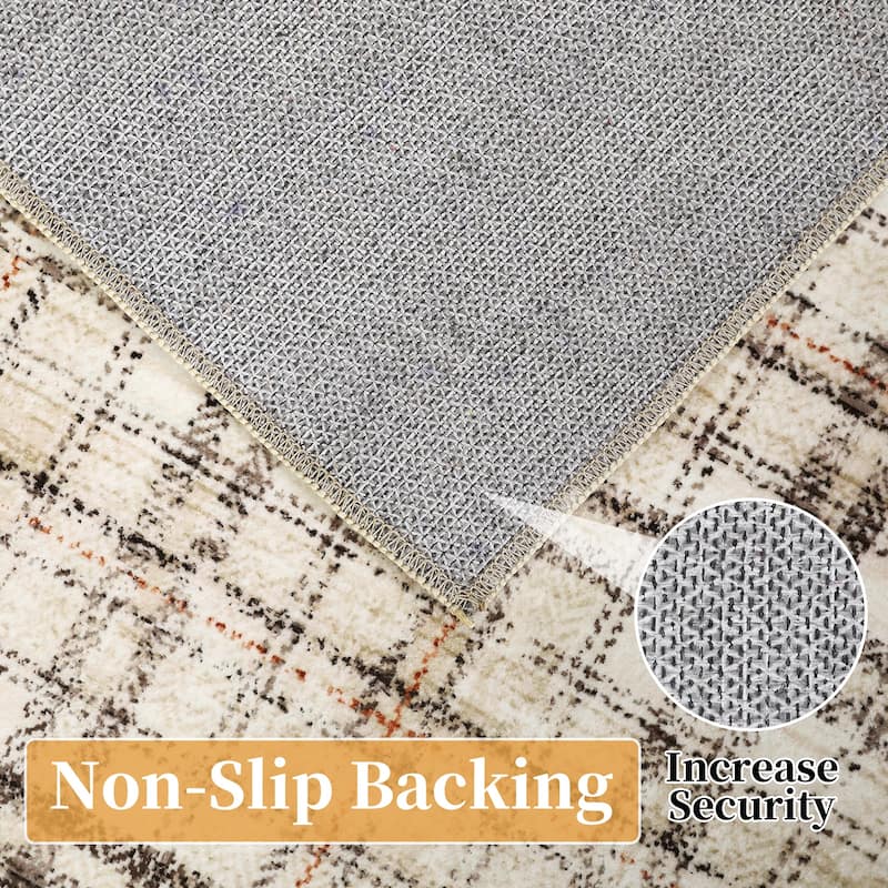 Garvee Earthy Plaid Soft Low Pile Foldable Area Rug