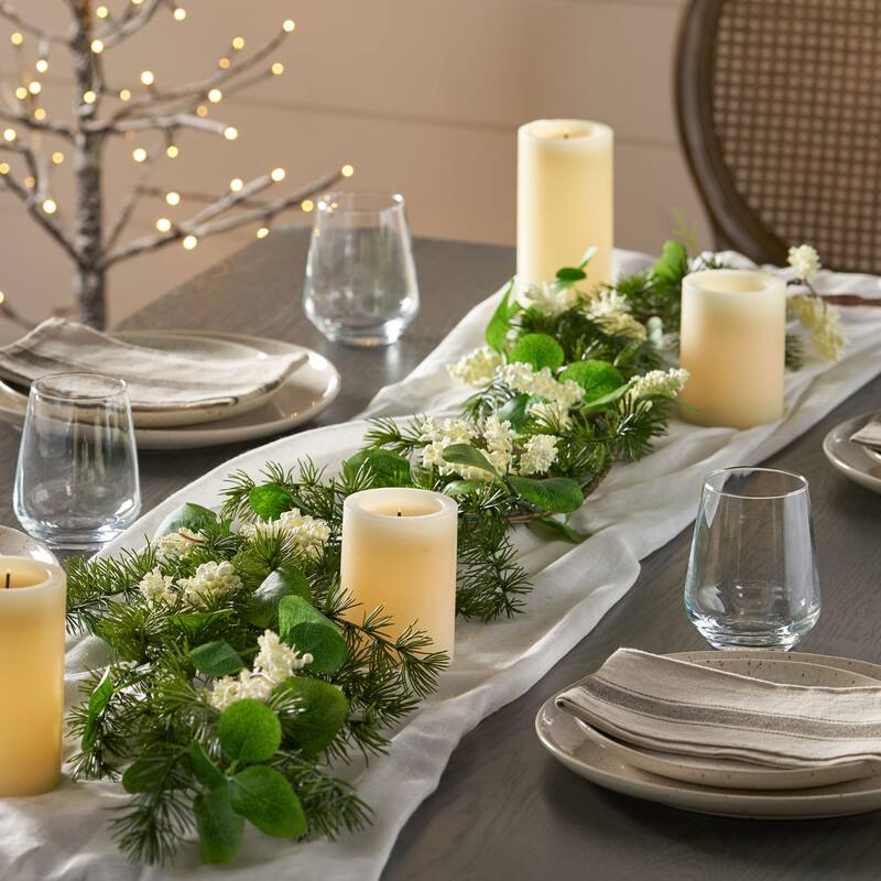 5' Leaves/Berry Garland - White+Green