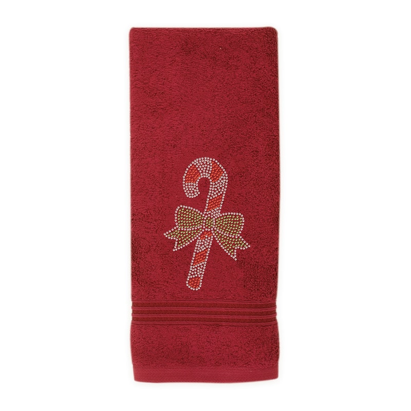 Sparkles Home Rhinestone Candy Cane Hand Towel - Red