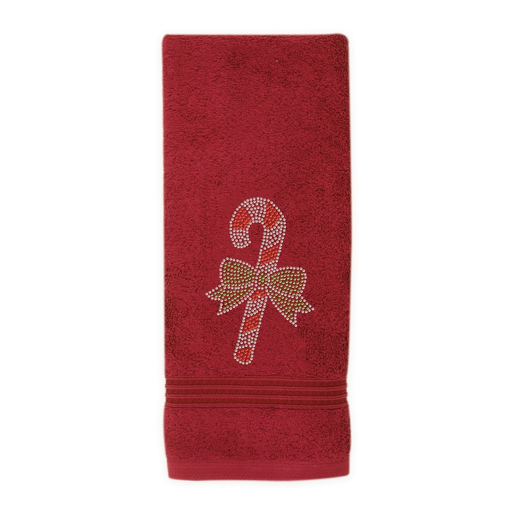 Sparkles Home Rhinestone Candy Cane Hand Towel