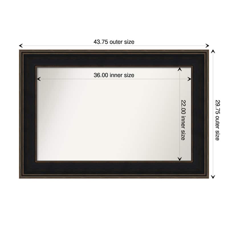 Mezzanine Espresso Framed Non-Beveled Custom Wall Mirror, Bathroom Vanity Mirror - Outer Size: 43.75 x 29.75
